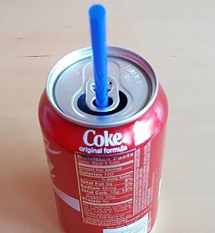 Soda Can Tabs as Straw Holders.
This design is simple yet so under used. Maybe you prefer to pour your drink out of a cup or feel the cool can on your lips, but next time you have a can of soda, try using the tab as a straw holder. All you have to do is pop it open and swivel the tab around and it should stay in place.
