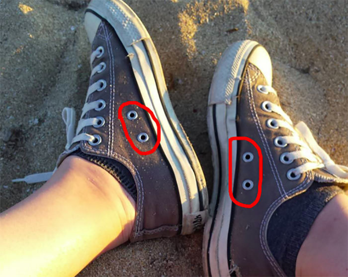 Holes on the Side of Converse Shoes.
Did you know that Converse Chuck Taylor All Stars were originally an elite basketball shoe? The holes on the sides are used for ventilation. Some folks also use it to pull the laces into a snugger fit.