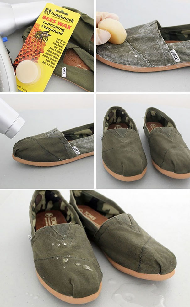 Cover your shoes in bees wax to waterproof them! This trick is perfect for the rainy season.