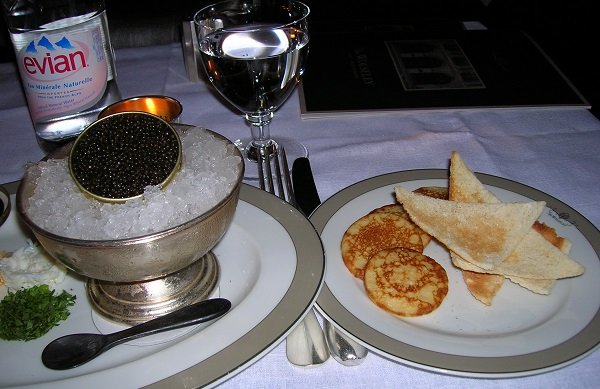 Beluga Caviar.
Beluga caviar consists of the eggs of a beluga sturgeon, which are primarily found in the Caspian sea basin. This caviar is banned from being imported into the U.S. in an attempt to prevent over fishing.