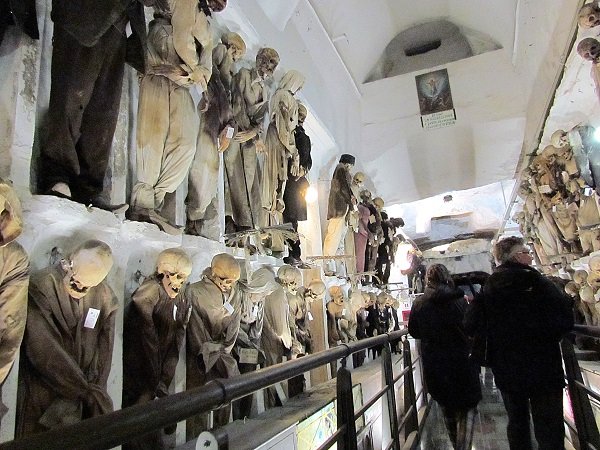 Capuchin Monastery.
The Capuchin Monastery is filled with over 1000 mummified bodies that aren’t just chilling in coffins- they’re perched up for people to see. Some faces have expressions of fear, some are laughing, it’s all just a big room of nope.