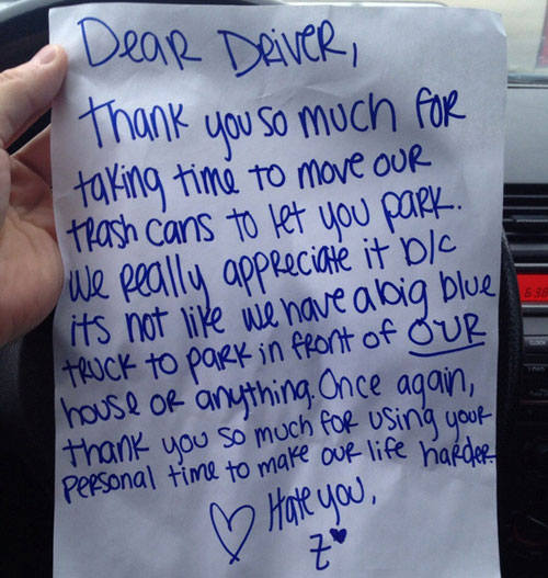 Passive Aggressive Notes Were Left for Jerks Who Don't Know How To Park