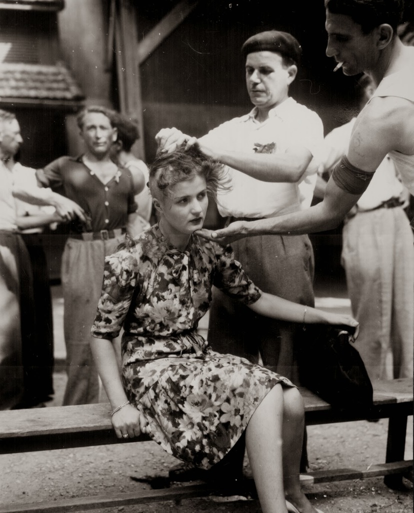 French female collaborator punished by having her head shaved to publicly mark her, 1944.
French women who befriended the Nazis, through coerced, forced, or voluntary relationships, were singled out for shameful retribution following the liberation of France. The woman photographed here, believed to have been a prostitute who serviced German occupiers, is having her head shaved by French civilians to publicly mark her. This picture was taken in Montelimar, France, August 29, 1944.
At the end of World War II, many French people accused of collaboration with Germany endured a particularly humiliating act of revenge: their heads were shaved in public. Nearly all those punished were women. Most historians have stressed the sexual anxiety created by the Nazi Occupation and how women’s sexual activity was judged as part of a public “cleansing” after liberation. Similar to the vigilante gangs that punished men who collaborated with the occupiers, groups would band together to judge women by parading them in the public square. This episode in French history continues to provoke shame and unease and as a result has never been subject of a thorough examination.
Throughout France, from 1943 to the beginning of 1946, about 20,000 women of all ages and all professions who were accused of having collaborated with the occupying Germans had their heads shaved. Just as the identity of those who carried this task out varied so too did the form it took. For example, among those who carried it out can be found members of the Resistance, those who took part in fighting at the time of the Liberation, neighbors who came down into the street once the Germans had left and men whose authority depended on the police and the courts.
All of them carried out this violent deed either behind closed doors, inside the walls of a prison or the home of the women so punished, or in a public square. If, in the last instance, it was men who wielded the scissors and the clippers, the population as a whole – men, women and children – were present at the event, which was both a spectacle and a demonstration of the punishment to be meted out to traitors.
