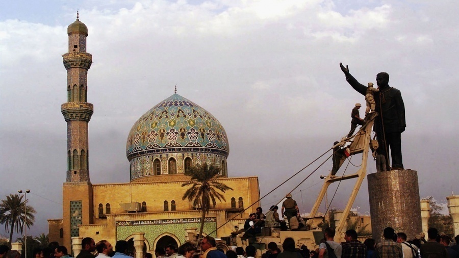 Hussein comes down.
After the United States got rid of Saddam Hussein, the world looked on as his statue was pulled down. It was a joyous moment for all of those that were effected by his vicious acts.