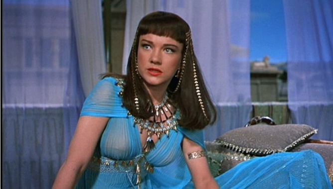 The Ten Commandments.
Anne Baxter played Nefretiri in the story of Moses. In some of the scenes you can see the actor's lace trim bra peeking out of her dress.
