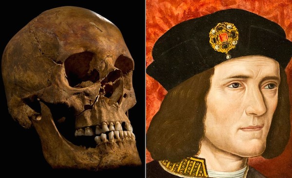 For 500 years, the skeletal remains of King Richard III had been missing but were finally uncovered in September 2013, under the parking structure for the Grey Friars Church, in Leicester. 

Richard died in the Battle of Bosworth in 1485 and had been missing ever since. DNA tests on the remains showed a direct match to two distant relatives, while additional studies of the skeleton showed ten battle-related injuries and also King Richard's famous curved spine. Historical texts reveal he had been laid to rest in the church, and that the skeleton's height and adjudged age at death matched.