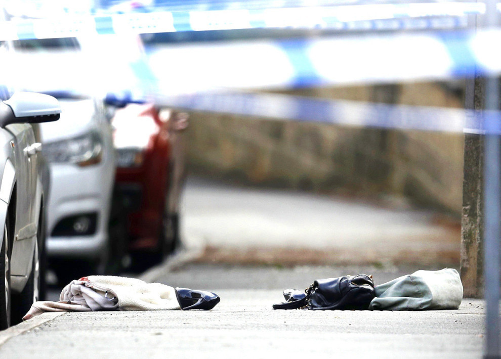 The belongings of Jo Cox, lawmaker for the Labor Party in England, laying on the ground after she was shot dead in her constituency.