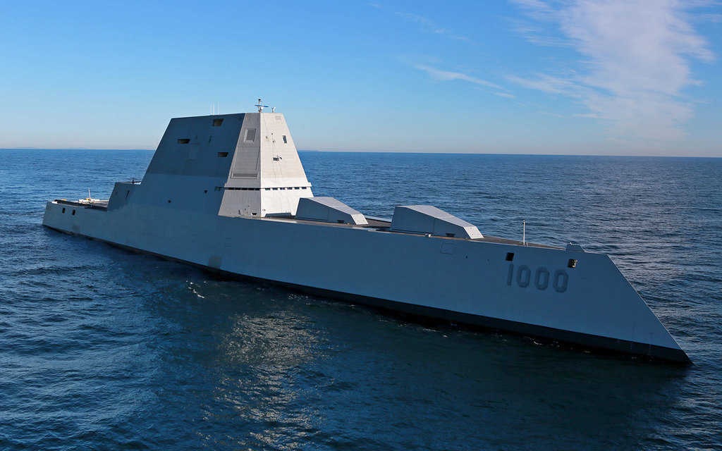 The newest US Navy destroyer is so stealthy that they have to affix huge reflectors on it during peacetime operations because radar thinks the 610-foot warship is a 50-foot fishing vessel which has already caused one near-collision with a civillian vssel.

Aside from its excellent hiding skills, the USS Zumwalt is the most advanced ship ever built by the US Navy. It can fire new generation rail guns and lasers, and the destroyer features a new tumblehome design, where the hull slants inward rather than outward.