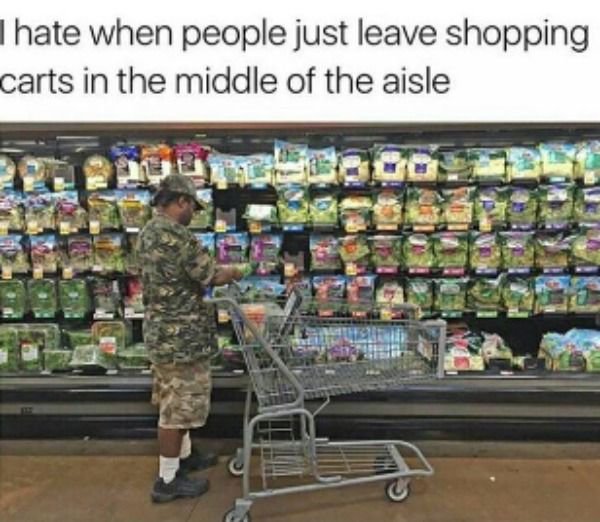 memes  - camouflage jokes - I hate when people just leave shopping carts in the middle of the aisle Abdu