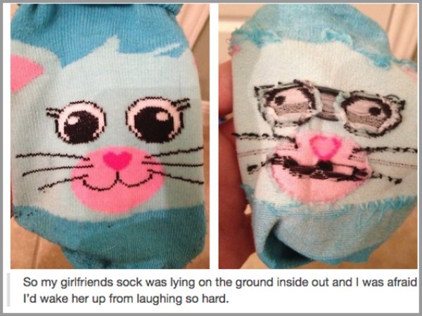 tumblr - funny inside out sock - So my girlfriends sock was lying on the ground inside out and I was afraid I'd wake her up from laughing so hard.