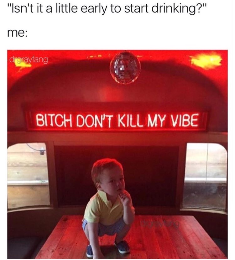 bitch dont kill my vibe meme - "Isn't it a little early to start drinking?" me digrayfang Bitch Don'T Kill My Vibe
