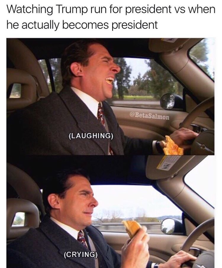 laughing to crying meme - Watching Trump run for president vs when he actually becomes president Laughing Crying