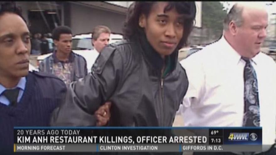 A New Orleans police officer committed an armed robbery murdering a uniformed policeman and two employees of a restaurant in the process. One employee hid in the freezer and was spared; the officer returned to “investigate” the crime, and was identified by the survivor as the shooter….Antoinette Frank is one of only two women on death row in Louisiana.

“Frank applied to the New Orleans Police Department in early 1993. During the hiring process, numerous red flags turned up. According to author Chuck Hustmyre, a former federal agent and author of a book about Frank, Killer with a Badge, she was caught lying on several sections of her application, and failed two standard psychiatric evaluations. Psychiatrist Philip Scurria examined her and advised in no uncertain terms that she should not be hired, saying she was “shallow and superficial”.