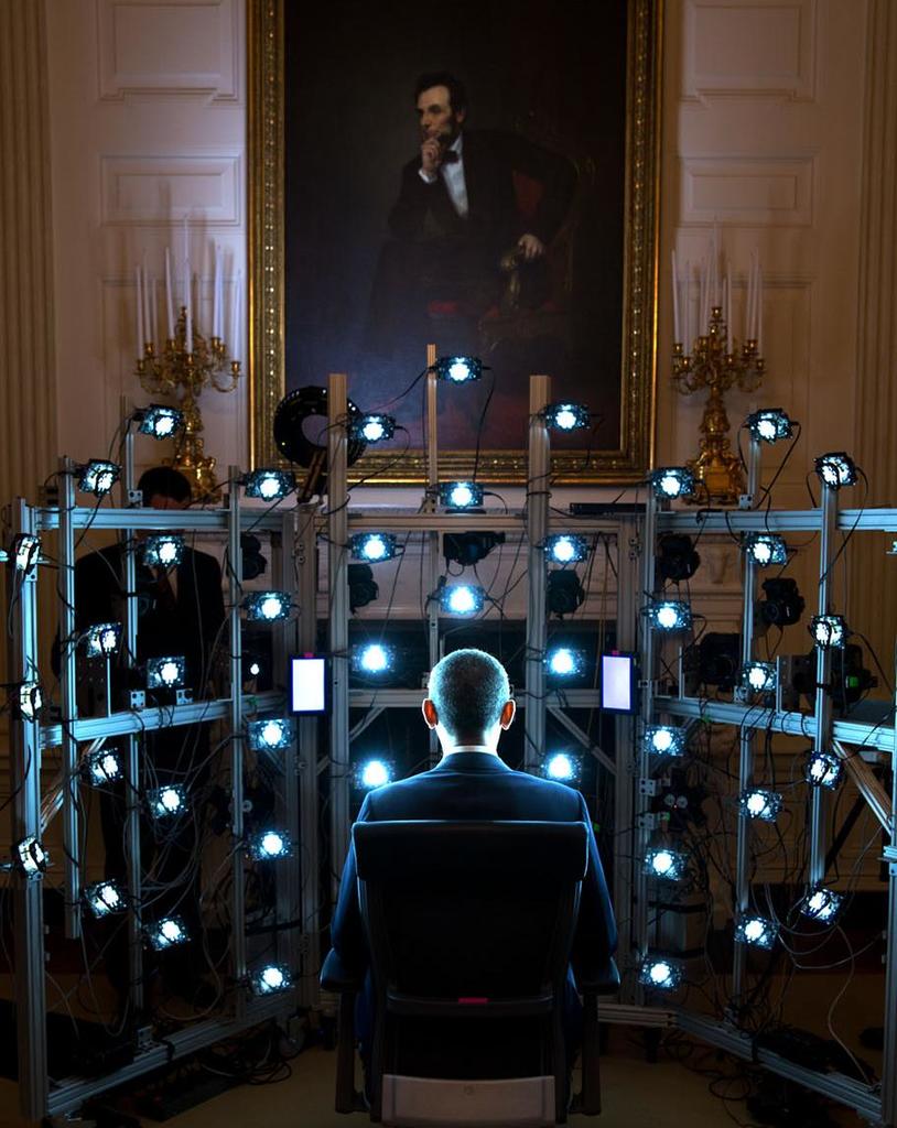 Obama sitting for his official portrait