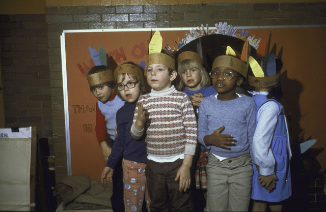 In 1978 this group of kindergarten kids performed for parents in a Thanksgiving pageant.