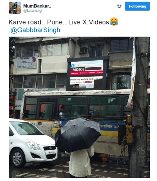 In August 2016, Karve Road in Pune, India saw a traffic jam for the weirdest reason you could think of — an accidental display of porn on a digital billboard that was shown to the public. The "sexy seduce cam" clip attracted the attention of both pedestrians and motorists. It turned out that the person responsible for the gaffe was watching porn on a system which was mistakenly connected to the display outside.