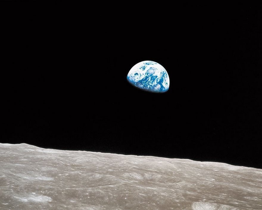 Earthrise, William Anders, NASA, 1968.
Astronauts abroad Apollo 8 conducted a live broadcast from lunar orbit, and the photos they shared were remarkable; viewers could see the Earth and moon in one shot. Command Module Pilot Jim Lovell spoke of "the vast loneliness" he felt out there. "It makes you realize just what you have back on Earth," he said.