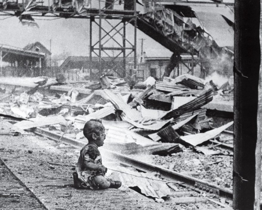 Bloody Saturday, H.S. Wong, 1937.
A baby cries out in the middle of a ruined Shanghai South Railway Station. The damage was caused by a Japanese air attack on civilians as part of the Battle of Shanghai.

The photo, which sparked western anger of Japanese wartime atrocities, was dubbed "one of the most successful propaganda pieces of all time” by journalist Harold Isaacs.