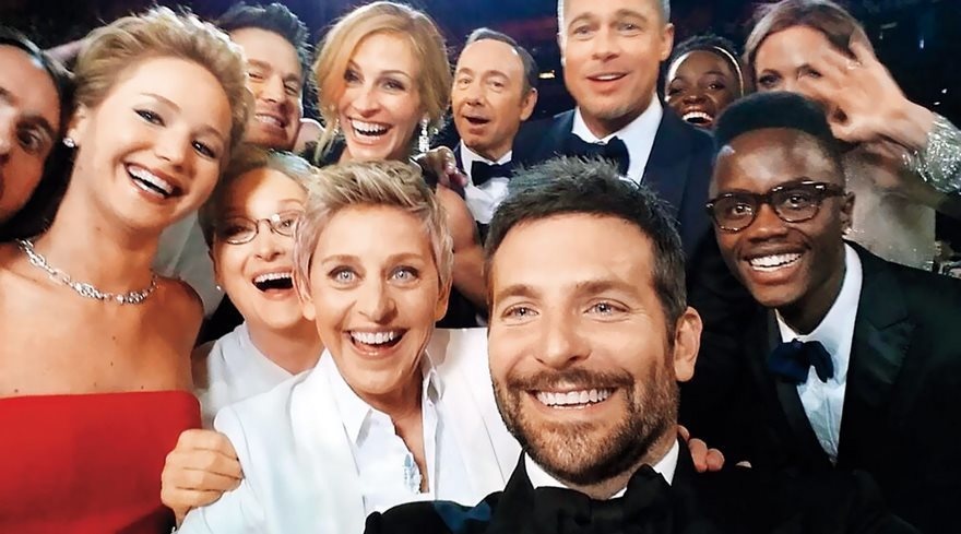 Oscars Selfie, Bradley Cooper, 2014.
You'd never guess that Liza Minelli was actually trying to get in the frame as well. Ellen DeGeneres wanted to take a photo that would break the record for the most retweets to match Meryl Streep's record-breaking number of Oscar nominations. Bradley Cooper was able to capture this shot, thanks to his long arms.