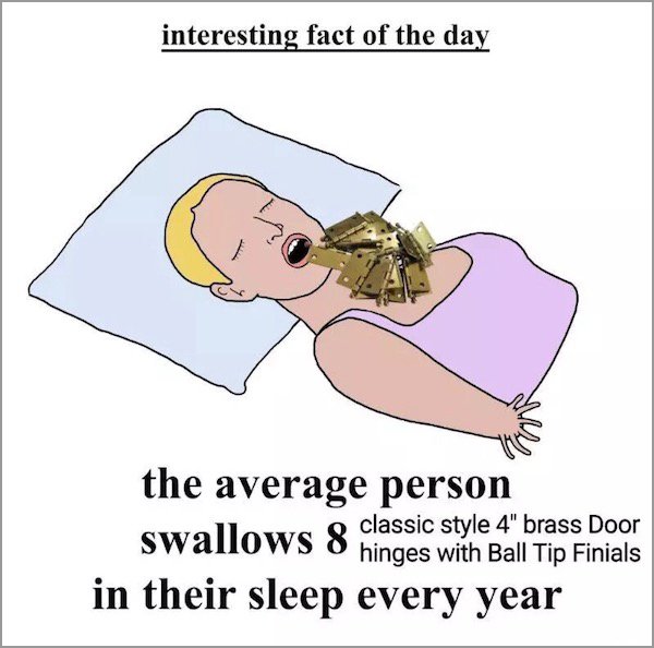 memes - can relate meme - interesting fact of the day the average person classic style 4" brass Door SwanOWS O hinges with Ball Tip Finials in their sleep every year