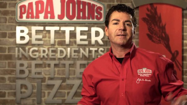 PAPA JOHN’S.
By now, most people recognize the face of Papa John, because he is the man peddling the pizzas in near every commercial you see. His full name is John Schnatter and he opened the first Papa John’s back in 1985. The ‘Papa’ part of the name is said to be inspired by Schnatter’s grandfather, “Papaw” Ackerson.