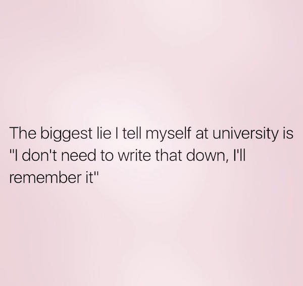 memes - no one says babe longer than a girl who wants something - The biggest lie I tell myself at university is "I don't need to write that down, I'll remember it"