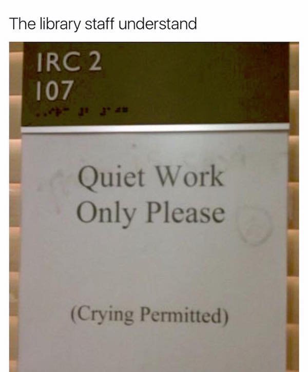 memes - The library staff understand Irc 2 107 Quiet Work Only Please Crying Permitted