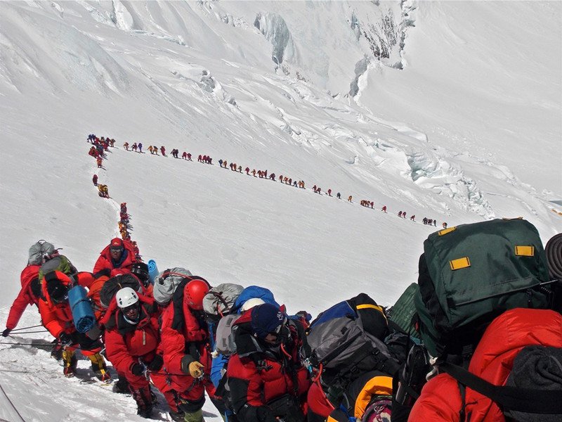 Climbers going up Mount Everest in 2013