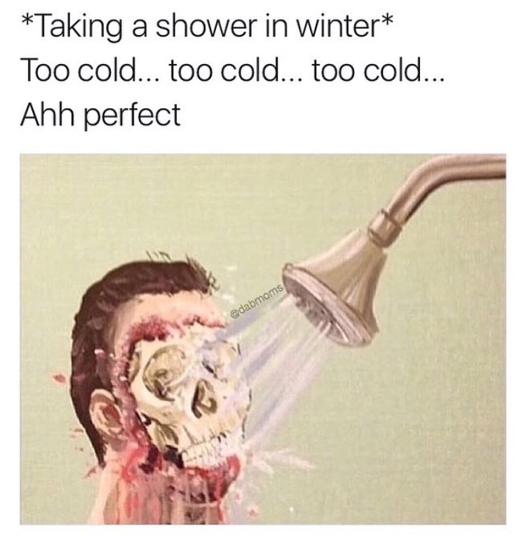 memes - hot shower - Taking a shower in winter Too cold... too cold... too cold... Ahh perfect