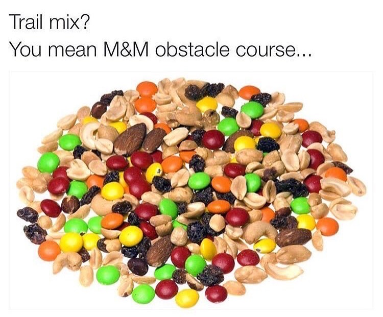 memes - heterogeneous mixture - Trail mix? You mean M&M obstacle course...