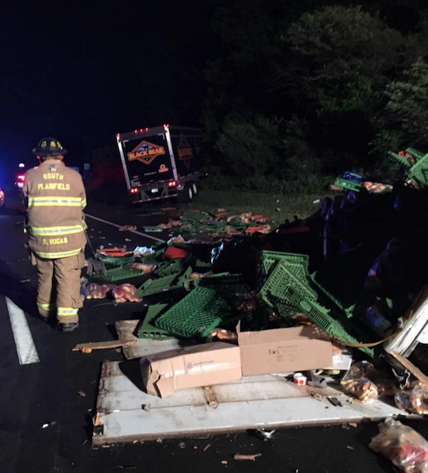 A truck carrying deli meats collided with a semi carrying bread on a New Jersey highway in June 2016. 

The "sandwich-like" spill caused a major backup on Interstate 287's southbound lanes in Piscataway. Well, at least workers had plenty of lunch options while cleaning up the mess!