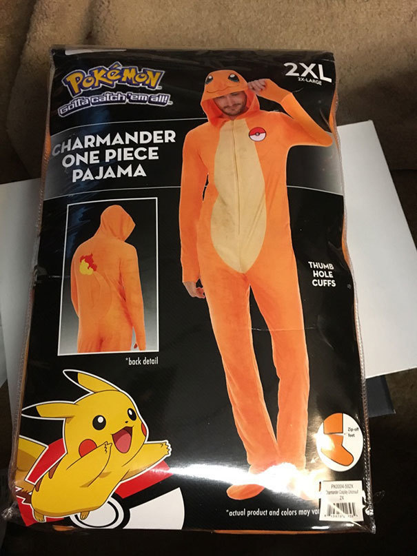 Gift - Pokemon 2XL ra catch 'em all Gotlar Charmander One Piece Pajama Thumb Hole Cuffs back detail octual product and colors may vol.In G