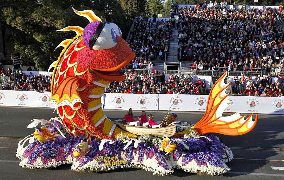 The Rose Parade in Pasadena, which began in 1890, has floats decorated with 18 million flowers.