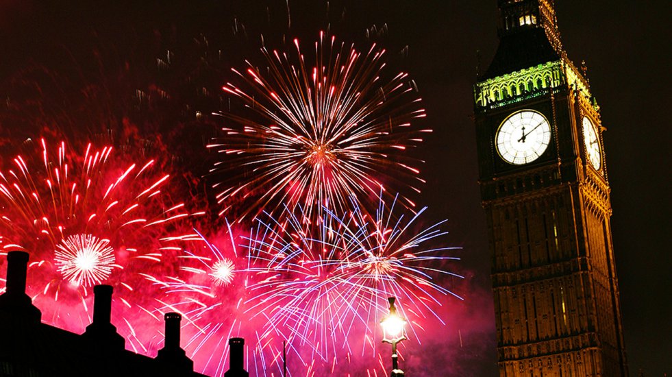 London, England greets the New Year with fireworks over the Thames. In 2012, to celebrate the queen’s Diamond Jubilee and the Olympic Games, their giant display had 12,000 individual fireworks.