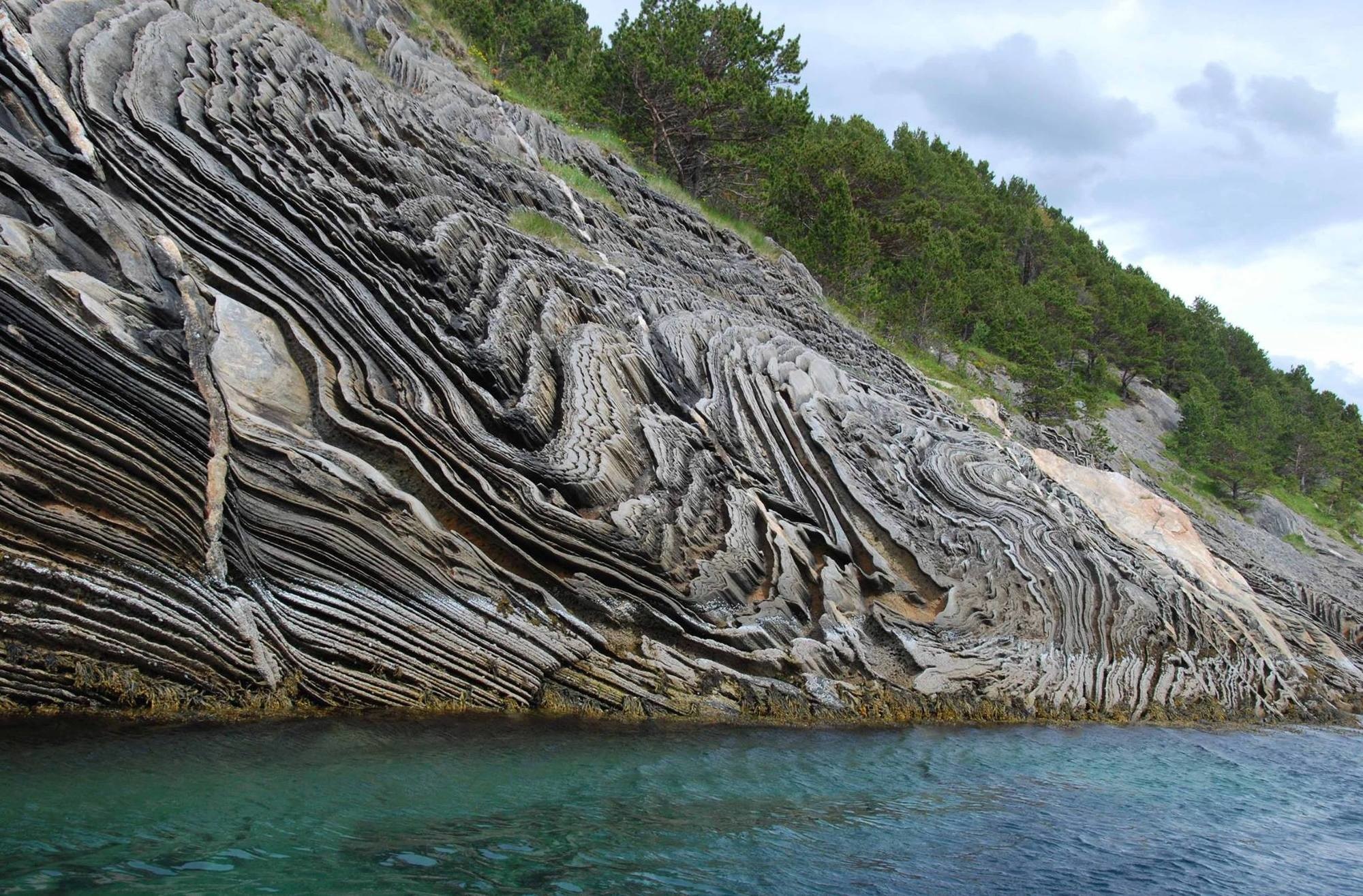 A metamorphosed rock along the waterfront in Norway.