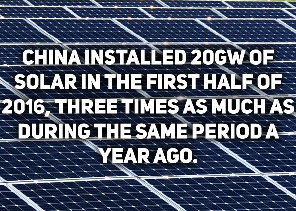 energy - China Installed 20GW Of Solar In The First Half Of 2016. Three Times As Much As During The Same Period A Year Ago.