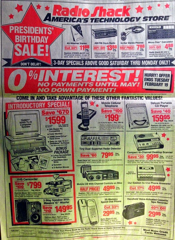 Everything in this 1991 RadioShack ad exists in a single smartphone. Gordon Moore, co-founder of Intel, stated that over the history of computing, the number of transistors on circuits doubles approximately every two years. Moore’s Law has held true for over 40 years and successfully predicted our incredible advancement in mobile technology.