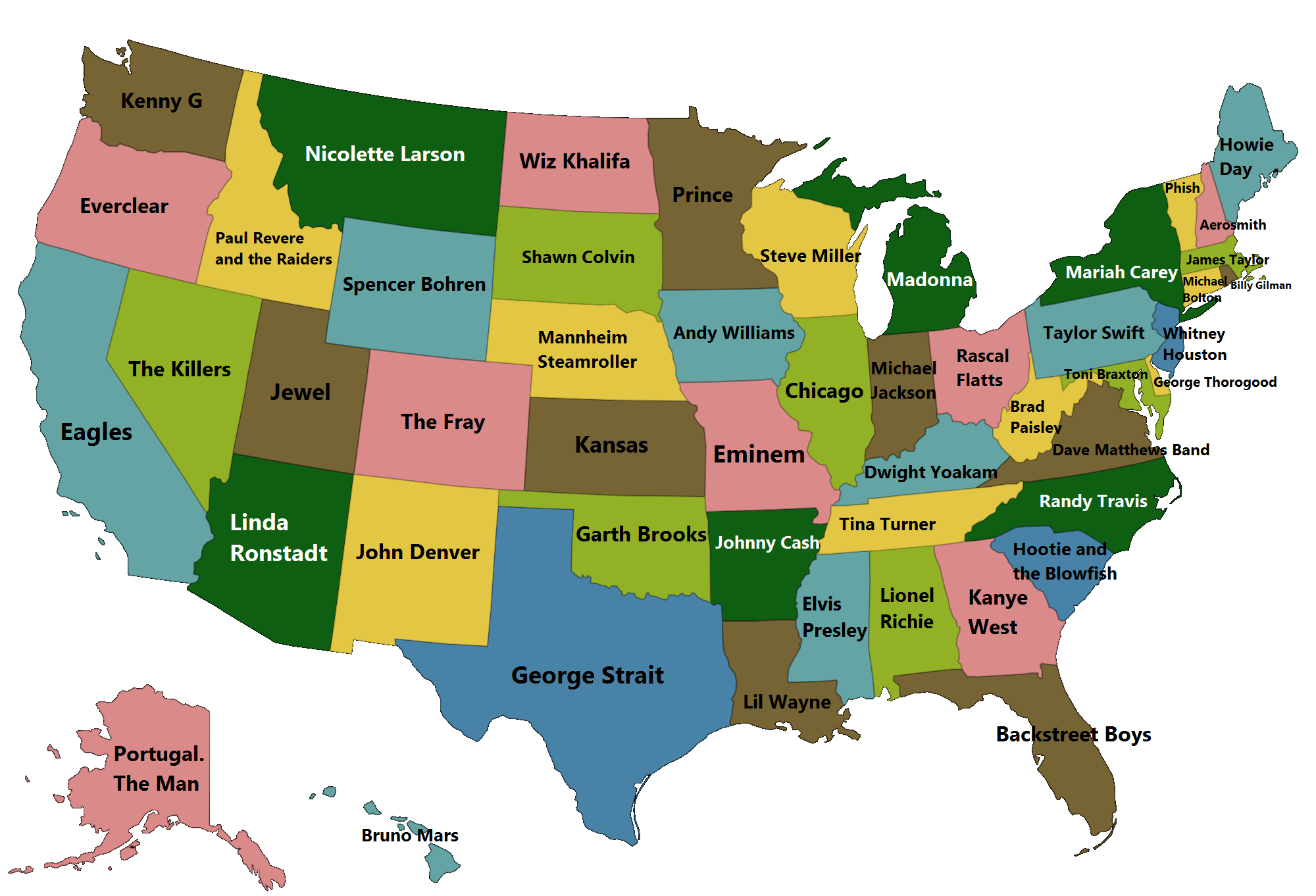 Best selling music artists from each US state