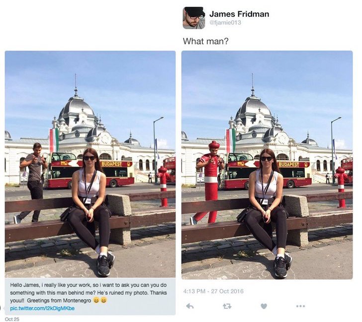 troll in photoshop - James Fridman Gfjamie013 What man? Budapest Budapest Hello James, i really your work, so i want to ask you can you do something with this man behind me? He's ruined my photo. Thanks youu!! Greetings from Montenegro pic.twitter.com12kD