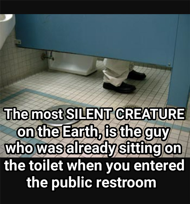 memes - quietest creature meme - The most Silent Creature on the Earth, is the guy who was already sitting on the toilet when you entered the public restroom