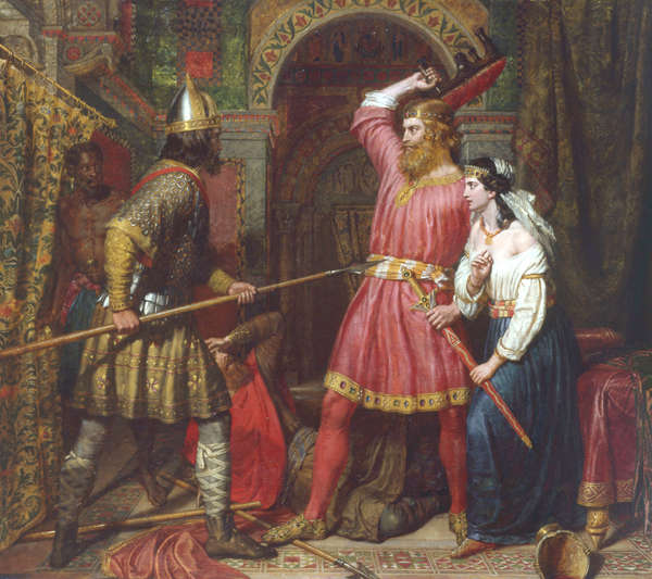 Alboin, King of the Lombards took his wife Rosamund as a spoil of war after he killed her father in War. At one point he made her drink from her father’s skull, which he kept as a trophy and fashioned into a mug, telling her to “drink merrily with your father.” She had him assassinated.