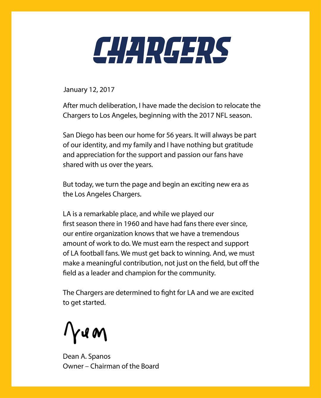 A letter from Dean Spanos