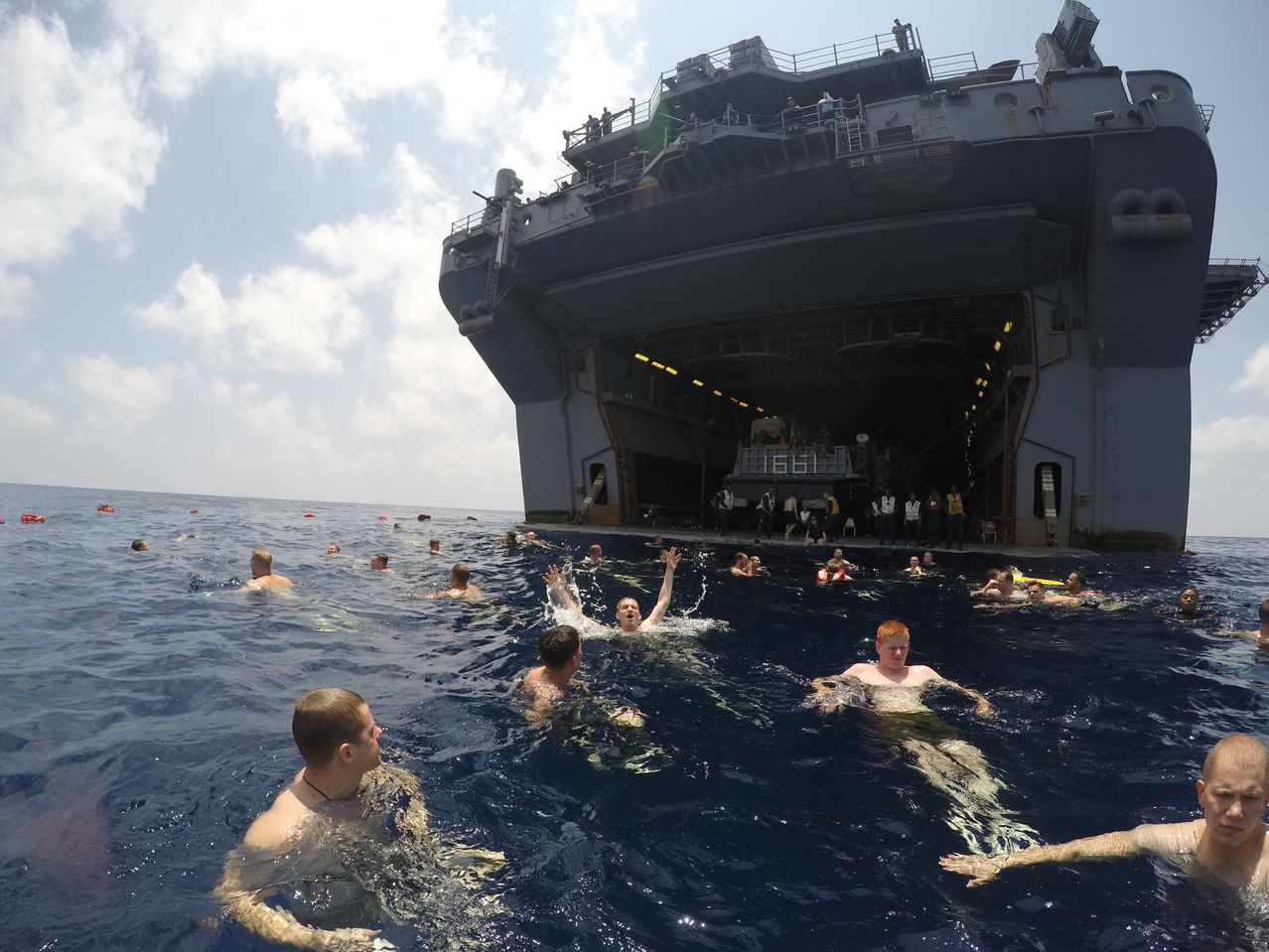 Soldiers from the USS Iwo Jima taking a dip in the Gulf of Aden during a break