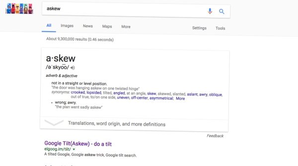 Set the page askew by searching “askew” to see a slight shift in the page.