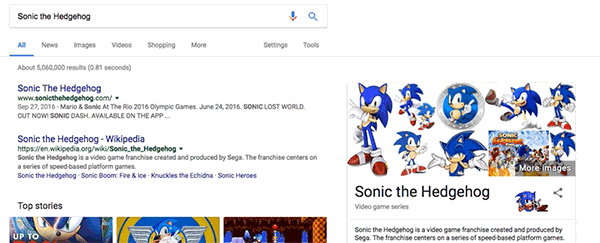 The same goes for searching “Sonic the Hedgehog.” Clicking on him will make him do his trademark spin and eventually turn him into his Super Sonic form.