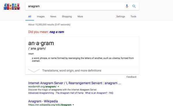 Search “anagram” to get the anagram of anagram.