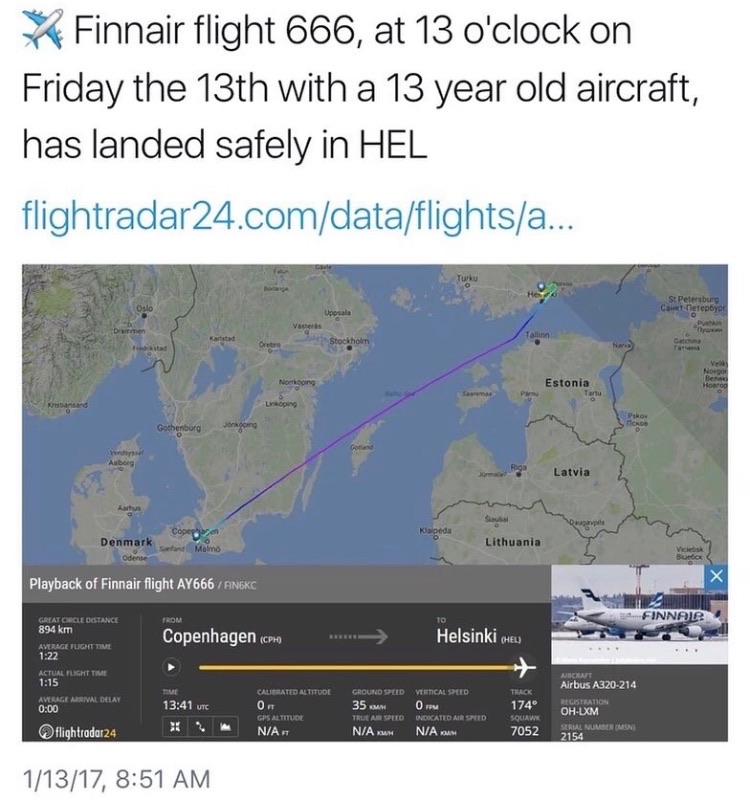 memes - lithuania memes - Finnair flight 666, at 13 o'clock on Friday the 13th with a 13 year old aircraft, has landed safely in Hel flightradar24.comdataflightsa... Turku S Petersburg Uppsala Vathers Stockholm Catch Norrkoping Estonia Linkoping Gothenbur