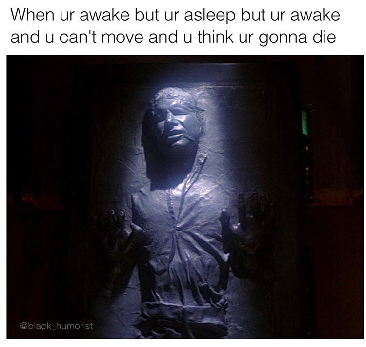 memes - han solo in carbonite - When ur awake but ur asleep but ur awake and u can't move and u think ur gonna die