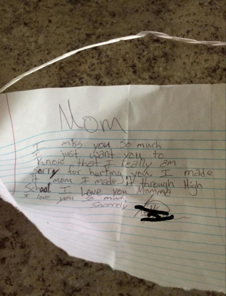 A note found tied to a popped balloon.