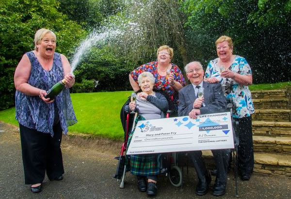 An elderly couple scooped £1 million to continue an incredible family-run of Lotto luck.

Peter Fry, 90, and his wife Mary, 86, won the prize in the Lotto Millionaire Raffle and have been hailed as Scotland's luckiest family.

It is the third time someone in the family has landed big in the National Lottery. Their daughter, Margaret, won £20,000 a year before on the Lotto Millionaire Raffle and Peter's cousin Annette Brown, 82, was the UK's 2,500th National Lottery millionaire after winning a £1,151,496 share of the Lotto jackpot in October 2010.